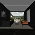 Hotel Public Lounge With Comfortable Sofa Armchairs Coffee Table And Scenic Window View 3d model