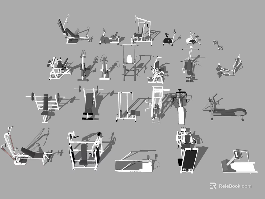 Essential Home Gym Sports Equipment Including Treadmill Dumbbells Weight Racks And Exercise Benches 3d model 