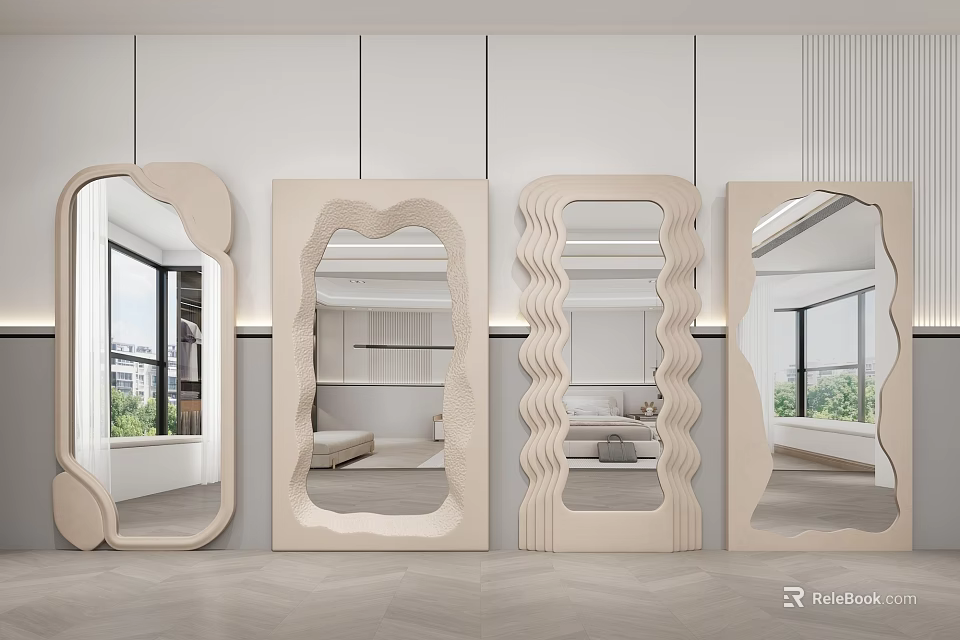 Modern Decorative Wall Mirrors With Various Shapes For Elegant Interior Design 3d model 