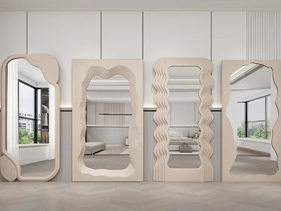 Modern Decorative Wall Mirrors With Various Shapes For Elegant Interior Design 3d model