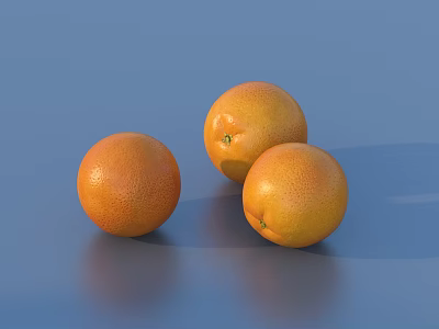 Three Ripe Juicy Oranges Placed On Smooth Blue Background With Fresh Look 3d model