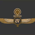 Sculpture Carving with Golden Wings Circular Emblem and Ornate Top Design