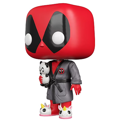 Red Head Black Mask Action Figure In Gray Bathrobe Holding Small Panda 3d model