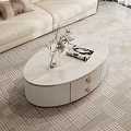 Elegant Modern Oval Coffee Table With White Marble Top Gold Accents And Decorative Vase Magazine