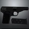 Detailed Black Metal Pistol With Detachable Magazine On Gray Background Surface