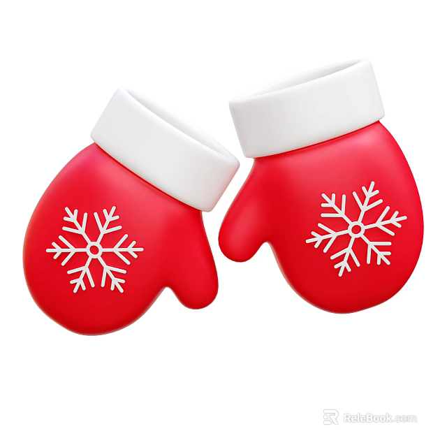 Red Christmas Mittens With White Cuffs And Snowflake Patterns Design 3d model 