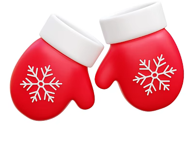 Red Christmas Mittens With White Cuffs And Snowflake Patterns Design 3d model