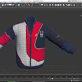 Stylish Leather Jacket With Red White Black Color Block Design Front Zipper And Embroidered Badge
