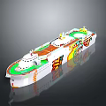 Decorative Cruise Ferry Model With White Hull Green Deck Yellow Top And Colorful Patterns