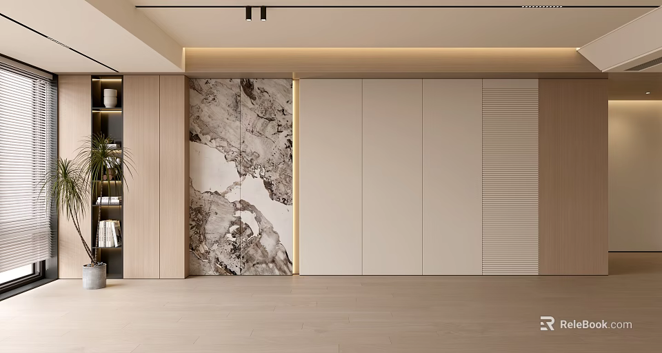 Elegant Modern Background Wall Design With Marble Texture And Wooden Panel Accents 3d model 