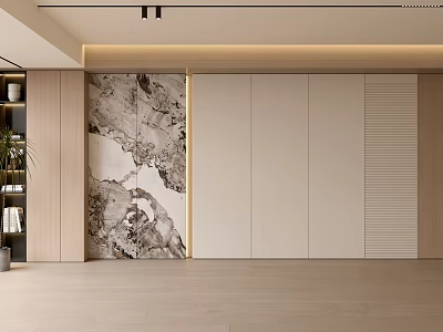 Elegant Modern Background Wall Design With Marble Texture And Wooden Panel Accents 3d model