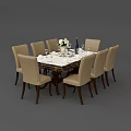 Elegant Dining Table Set With Upholstered Chairs Decorative Vase And Tableware 3d model