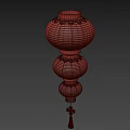 Traditional Red Chinese Lanterns Three Tiered With Gold Patterns And Tassels 3d model
