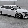 White Sporty SUV Car With Large Black Accented Wheels In Indoor Gray Floor And Walls