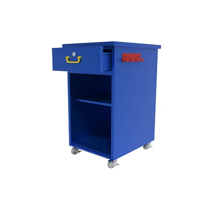 Blue Mobile Storage Cart With Drawer And Shelves On Wheels 3d model