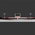 Sports Stadium Architecture with Red Green Stands Football Field Running Track Large Screens and Floodlights