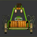 Decorative Wooden Carriage With Green Frame Lanterns Basket Structure And Wooden Wheels