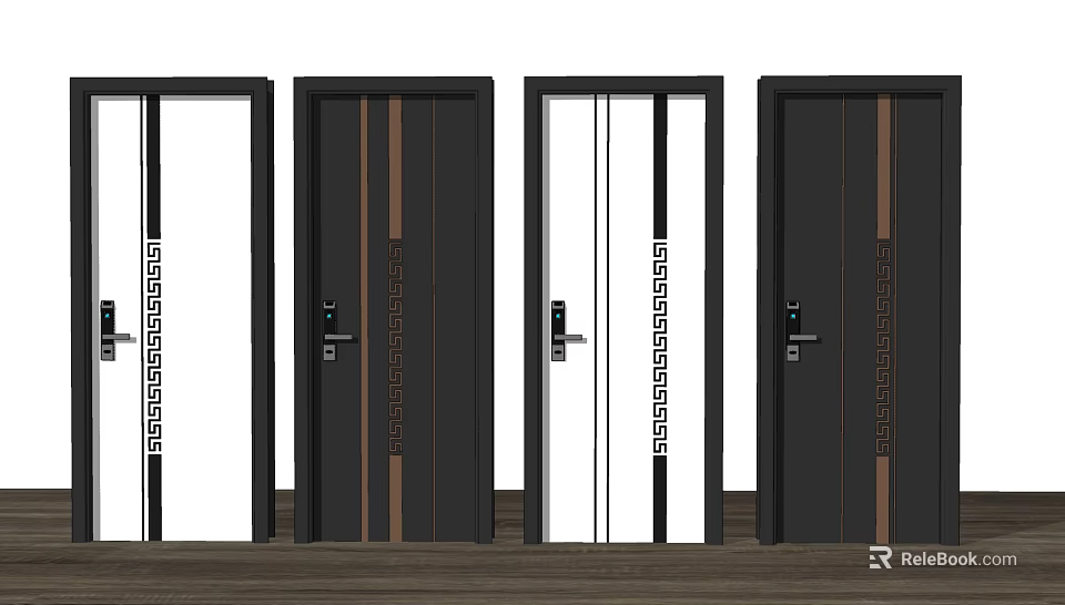 Modern Interior Flush Doors With Geometric Patterns And Contrast Color Panels 3d model