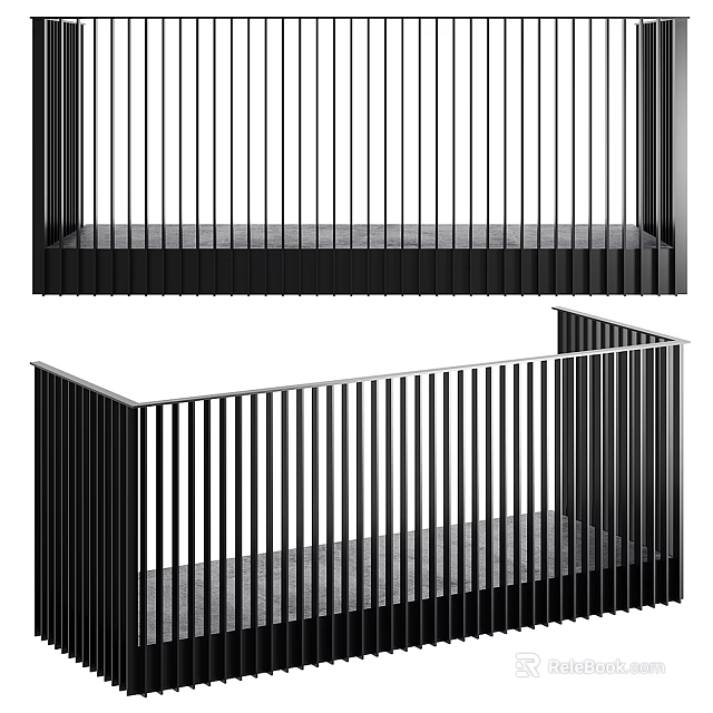 Modern Black Vertical Slat Fence Design 3d model 