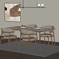 Modern Minimalist Dining Table Set With Marble Top Upholstered Chairs And Abstract Wall Art
