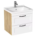 Modern Bathroom Vanity With White Drawers Black Handles And Wood Side Panel