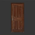 Wooden Hinged Door With Panel Design And Metal Handle Isolated On Gray Background