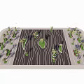 Urban Park Design Featuring Green Trees Benches Street Lamps And Paved Paths