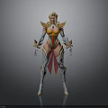 Fantasy Female Warrior With Golden Hair And Ornate Red Gold Armor