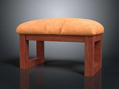 Sturdy Sofa Bench With Brown Wooden Frame And Orange Padded Seat 3d model