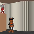 Curved Room Divider With White And Brown Panels And Decorative Figurines