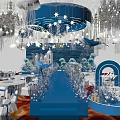 Elegant Blue Banquet Hall With Chandeliers Star Decorations Jellyfish Wedding Arch And White Florals
