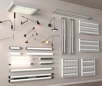 Lamps Combination Grille Lamp Industrial Wind LED Fluorescent Lamp Long Linear Lamp Wall Lamp 3d model