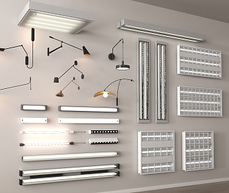 Lamps Combination Grille Lamp Industrial Wind LED Fluorescent Lamp Long Linear Lamp Wall Lamp 3d model