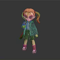 3D Character Woman With Blonde Pigtails Gray Jacket White Shirt Shorts Holding Rifle And Brown Boots