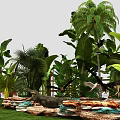 Tropical Rainforest Themed Floral Installation With Archway Green Plants And Hanging Foliage