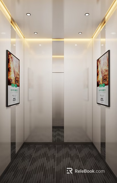 Modern Elevator Hall Interior With Advertising Posters And Lighting Design 3d model