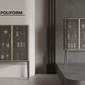 Elegant Modern Wine Cabinet Interior With Glass Doors Metal Frame And Wine Bottles Glassware