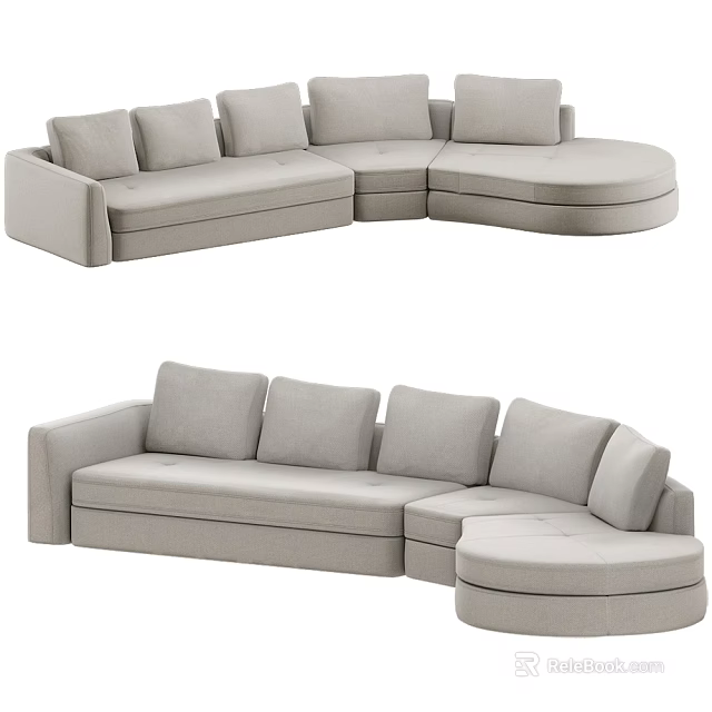 Modern Light Gray Sectional Sofa with Comfortable Cushions and L Shape Design 3d model