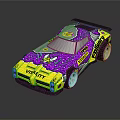 Vibrant Purple And Yellow Race Car With Vitality Logo And Decorative Patterns