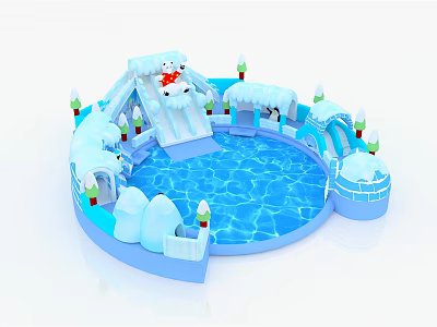 Inflatable Ice Snow Theme Play Equipment With Slide Pool Penguin Decorations And Snowman 3d model