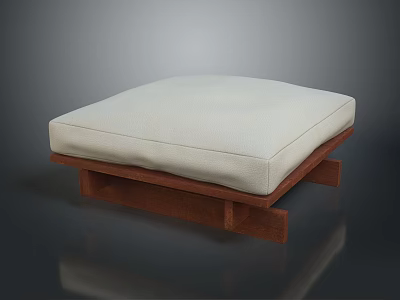 Modern Sofa Stool With Light Colored Cushion And Dark Wooden Frame Design 3d model