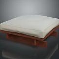 Modern Sofa Stool With Light Colored Cushion And Dark Wooden Frame Design 3d model