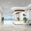 Modern Hospital Outpatient Clinic Lobby With Spacious Interior White Columns Staircase Windows And Green Plants