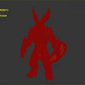 Armored Fantasy Warrior Creature With Red Rabbit Ears White Tail Blue Accents