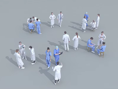 Multiple Doctors and Nurses in Uniforms Standing and Sitting at Team Gathering 3d model