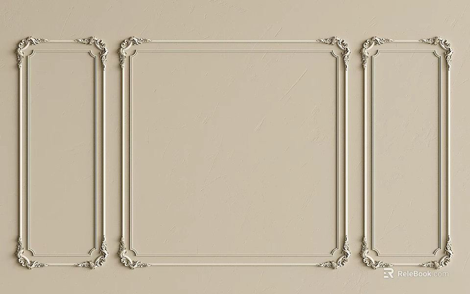 Decorative Gypsum Molding Frames With Ornate Patterns On Light Colored Wall 3d model 