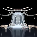 Elegant Wedding Stage Design With White Curtain Round Backdrop And Floral Decorations
