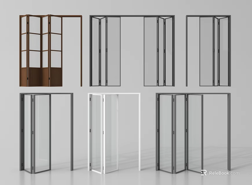 Various Folding Doors With Glass Panels Wooden Elements And Modern Styles 3d model 