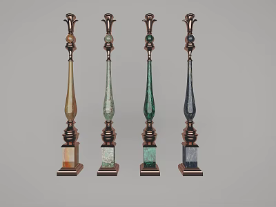 Decorative Balustrade Collection With Colorful Pillars And Ornate Metal Bases 3d model
