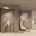 Modern Clothing Store With Hanging Clothes Concrete Walls Glass Block And Green Plants